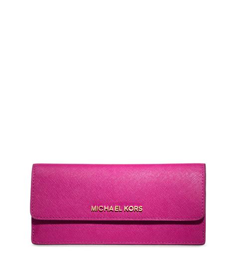 michael kors signature saffiano large slim wallet|Michael Kors travel continental wallet.